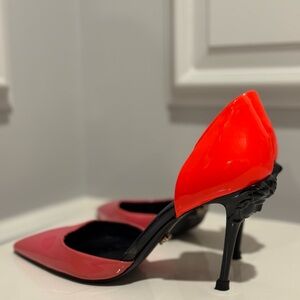 Versace Orange Pink and Black Sculpted Heels